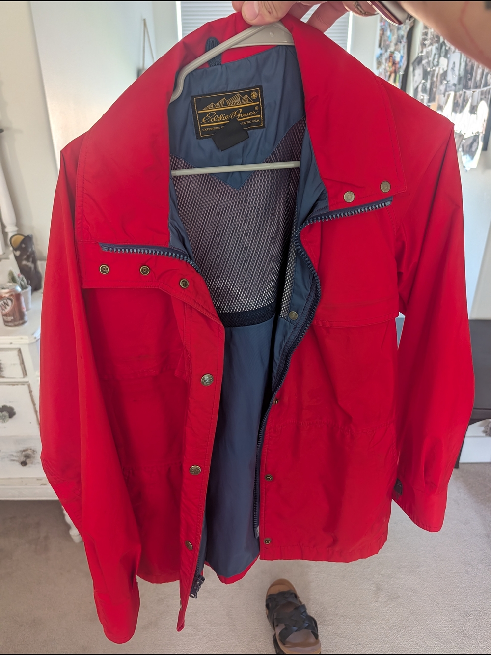 Eddie Bauer Red Men's Raincoat with Navy Lining